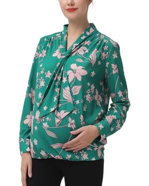 Kimi + Kai Kimi + Kai Maternity Tie Neck Nursing Blouse - Green