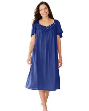 Only Neccessities Plus Size Short Silky Lace-trim Gown - Blue