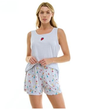 Jaclyn Intimates Sleeveless Tank Top And Pajama Shorts - Blue