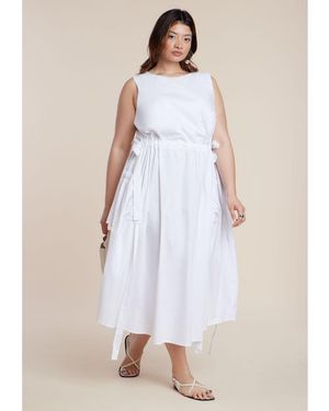Eloquii Cinch Waist Poplin Midi Dress - White