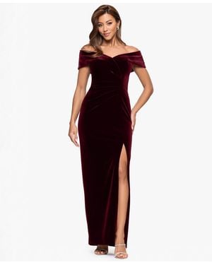 Xscape Petite Off-the-shoulder Sweetheart Velvet Gown - Red