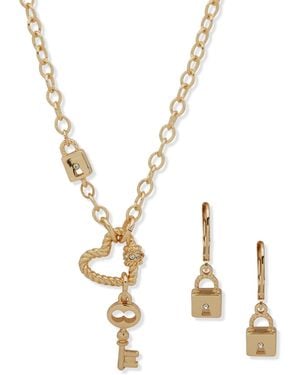 Anne Klein 2-piece Plastic Glass Stone Linked Heart - Metallic