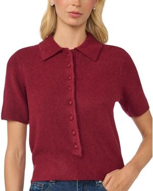 Cece Short-sleeve Button-front Collared Sweater