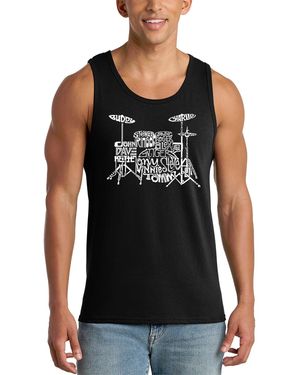 LA Pop Art Drum Set Word Art Graphic Tank Top - Black