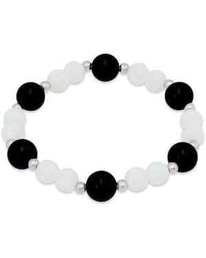 Macy's 14k Gold-plated Over Brass Onyx Beads Imitation Pearl Beads Stretch Bracelet - Black