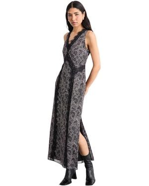 Warehouse Chiffon Printed Lace Trim Dress - White
