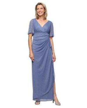 Alex Evenings Empire Waist V Neck Gown - Blue