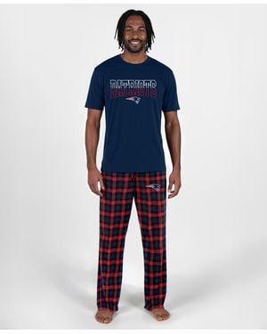 Concepts Sport New England Patriots Highland Plaid Crew Neck T-shirt And Pants - Blue