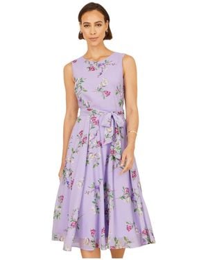 Yumi' Floral Print Midi Skater Dress - Purple