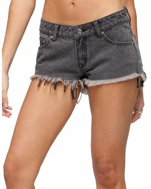 Edikted Frayed Vintage Washed Denim Shorts - Gray