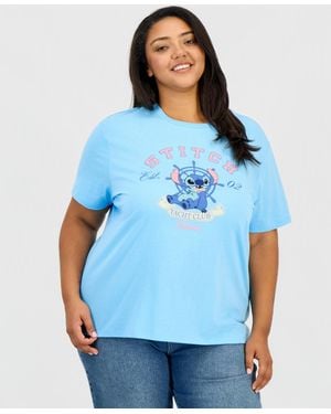 Disney Trendy Plus Size Stitch Graphic Print T-shirt - Blue