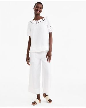 Charter Club High-rise Wide-leg Pull-on Linen Pants - White