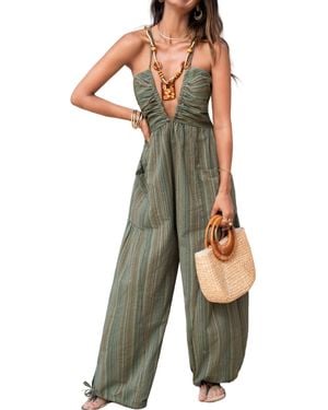 CUPSHE Forest Glow Striped Jumpsuit - Green