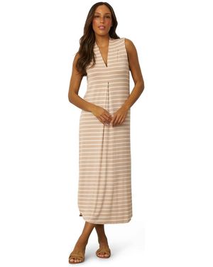 Cable & Gauge Invert Pleat Stripe Maxi Dress - White