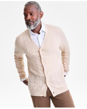 Club Room Regular-fit Cable-knit 100% Cashmere Cardigan - Natural