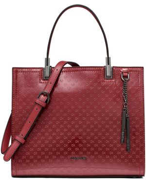 Calvin Klein Verne Signature Embossed Convertible Satchel - Red