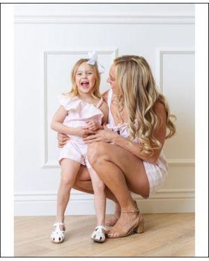 Hope & Henry Mommy Me Linen Sleeveless Rompers In Pink Check - Brown