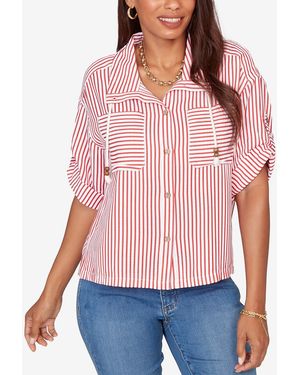 Ruby Rd. Petite Beaded Seersucker Portrait Collar Jacket - Red
