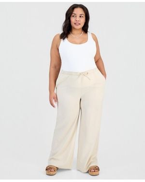 FULL CIRCLE TRENDS Trendy Plus Size Drawstring-waist Wide-leg Pants - Natural