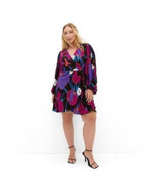 City Chic Kira Etched Print Wrap Mini Dress - Red