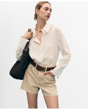 Mango Frayed Hem Denim Shorts - Natural
