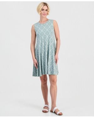 Style & Co. Petite Printed Sleeveless Knit Dress - Blue