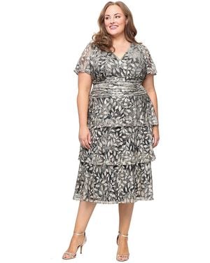 Sl Fashions Plus Size Printed V-neck Midi Dress - Multicolor