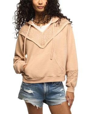 Lucky Brand Crochet-yoke V-neck Hoodie - Blue