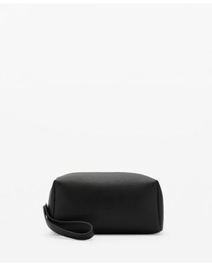 Mango Contrast-strap Pebbled Cosmetic Bag - Black