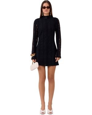 Rachel Roy Lucia Mini Long-sleeve Lace Mock-neck Dress - Black