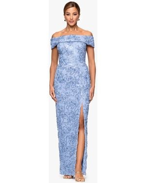 Xscape Petite Straight Neck Off-the-shoulder Long Dress - Blue