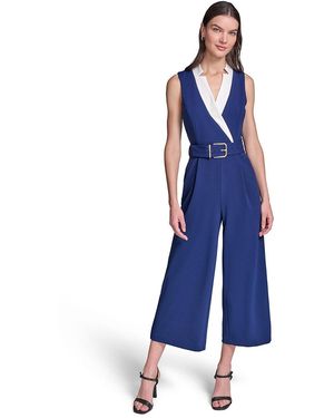 KARL LAGERFELD Surplice Scuba Crepe Jumpsuit - Blue