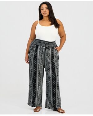 Kingston Grey Trendy Plus Size Pull-on Wide-leg Pants - Multicolor