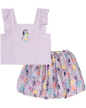 Bluey Girls' 4-16 Square-neck Ruffled Tank Top And Skort - Purple