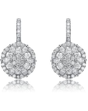 Rachel Glauber Gold Plated Cz Flower Cluster Halo Dangle Earrings - Metallic