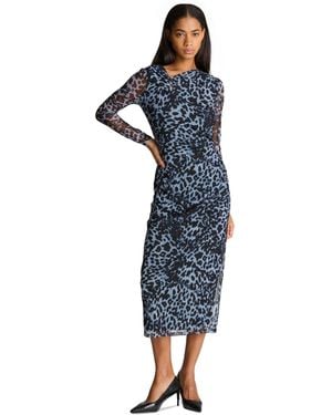 Kenneth Cole Long Sleeve Twist Bodice Midi Leopard-print Dress - Blue