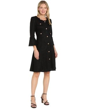 R & M Richards Sophia Christina Bell-sleeve Tweed Fit & Flare Dress - Black