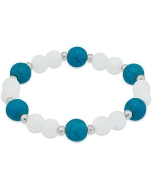 Macy's 14k Imitation Pearl Howlite Chrysocolla Beads Gold-plated Over Brass Stretch Bracelet - Blue