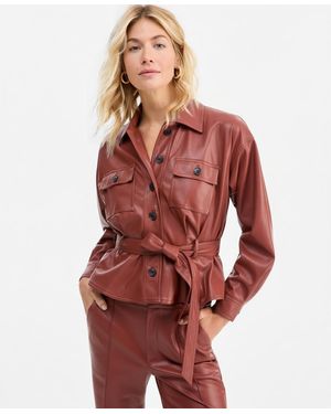INC International Concepts Faux-leather Belted Shirt Jacket - Red
