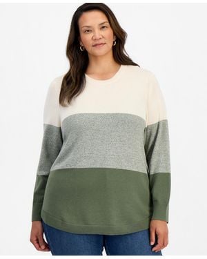 Style & Co. Plus Size Colorblocked Curved-hem Sweater - Green