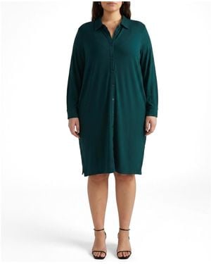 UNIVERSAL STANDARD Plus Size Marcie Long-sleeve Collared Midi Dress - Green