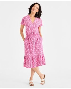 Style & Co. Printed Short-sleeve Knit Dress - Pink