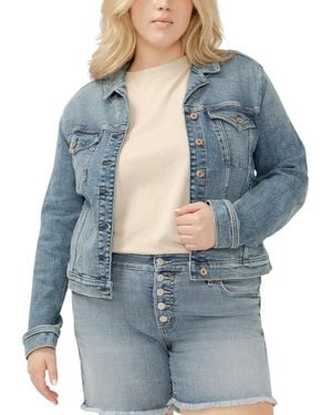 Silver Jeans Co. Plus Size Notched Crop Jean Jacket - Blue