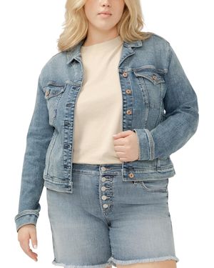 Silver Jeans Co. Plus Size Notched Crop Jean Jacket - Blue