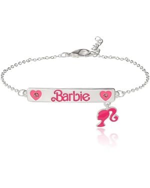 Barbie Silver Plated Bar Pink Crystal Heart Bracelet - White