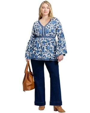Avenue Plus Size Arlo Bell Sleeve Tunic Top - Blue