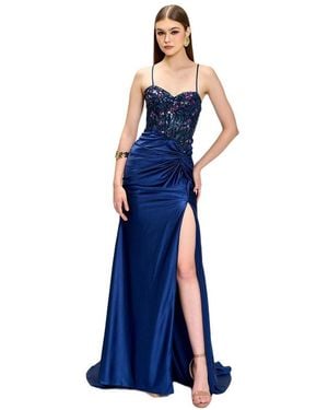 Bariano Beaded Sequin Gown - Blue