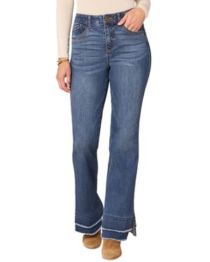 Democracy Petite High Rise Tiered-hem Flare Jeans - Blue