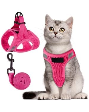 Aronkl Escape Proof Cat Harness And Leash Set Adjustable Lightweight Soft Vest - Pink