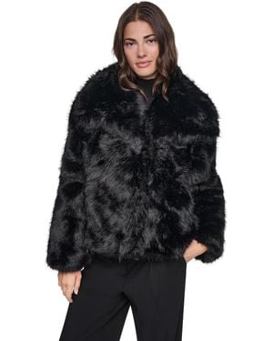 DKNY Short Faux Fur Coat - Black